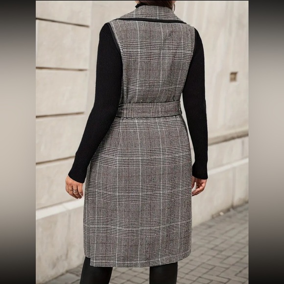 New Plus Plaid Pocket Contrasting Border Long Pants Sleeveless Vest Jacket NWT - Picture 5 of 16